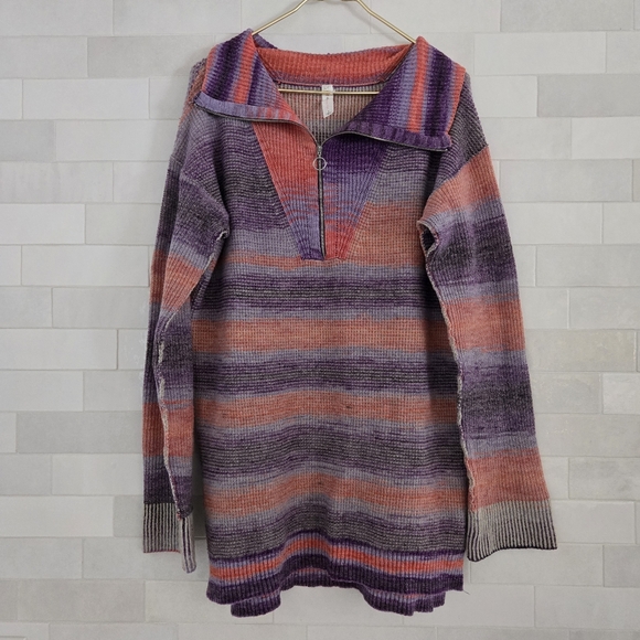 Anthropologie Daily Practice Franconia Half Zip Knit Tunic Sweater Pink Purple S - Picture 2 of 6